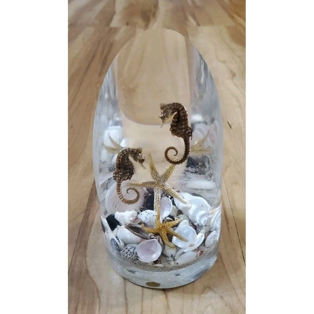 Vtg 1960s Lucite Seashells Ocean Aquarium Bookend Sculpture Seahorse Starfish